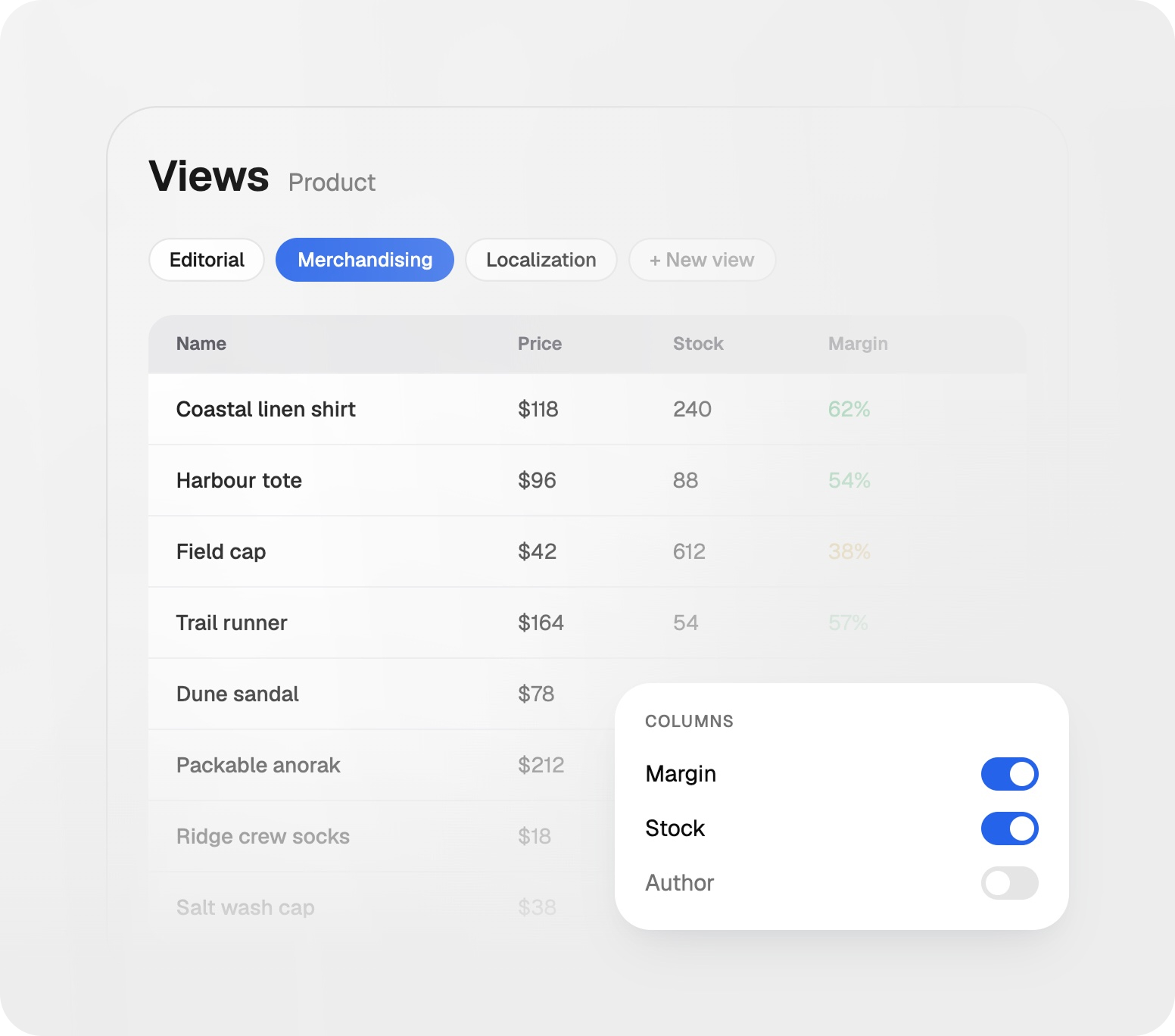 Custom table views