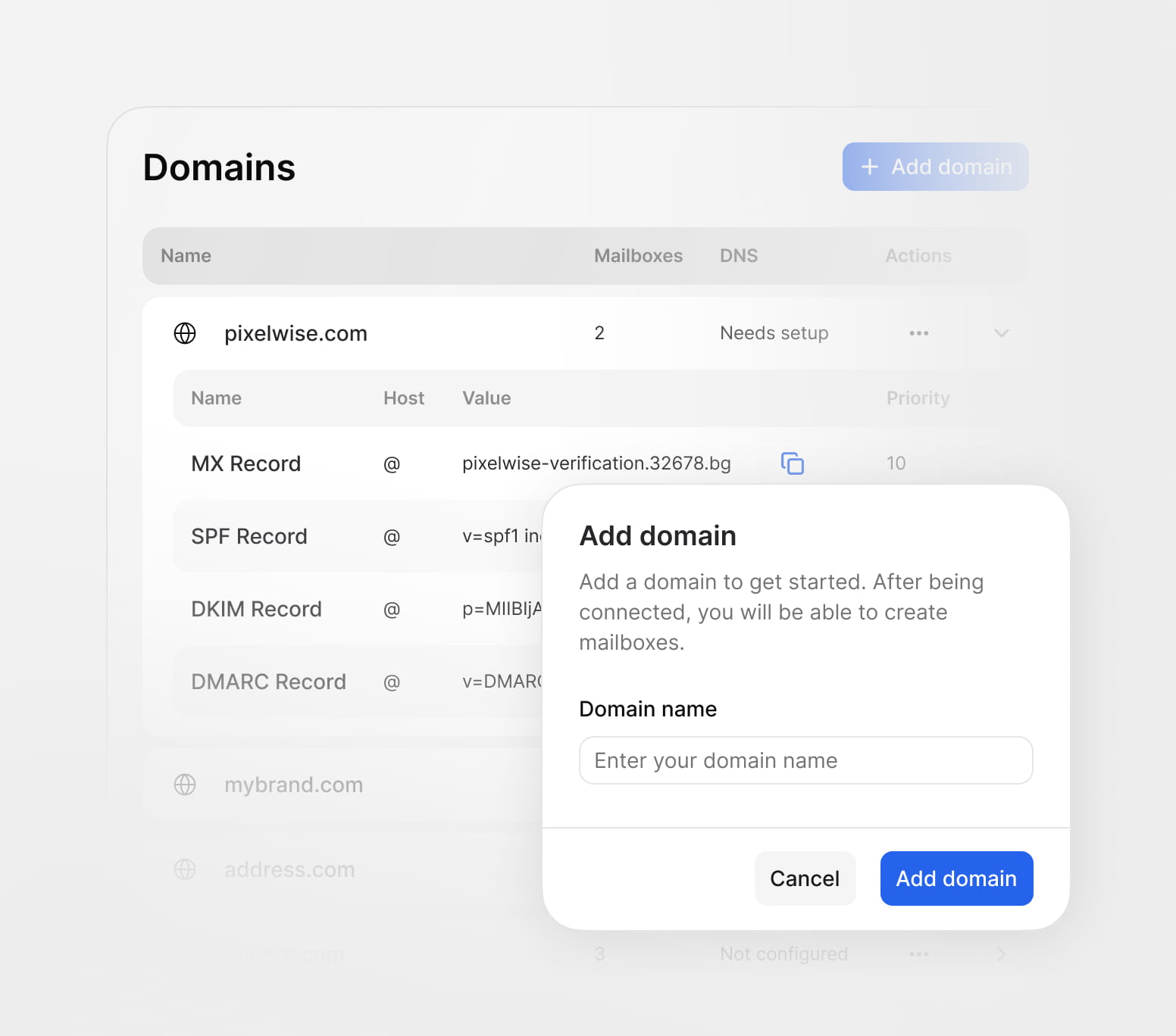 Easy domain setup